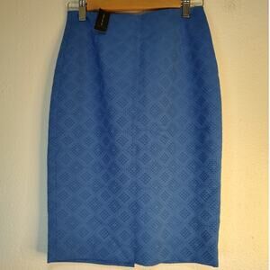 The Limited Cobalt Blue Textured High Waist Side Zip Back Slit Pencil Skirt 0